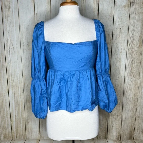 Reformation Jaxley Top Azure Blue Shirt - Picture 2 of 5